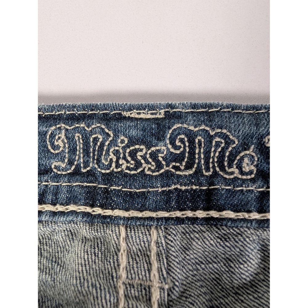 Miss Me Distressed Skinny Jeans in Dark Blue with Red Patch Accents - Picture 12 of 16